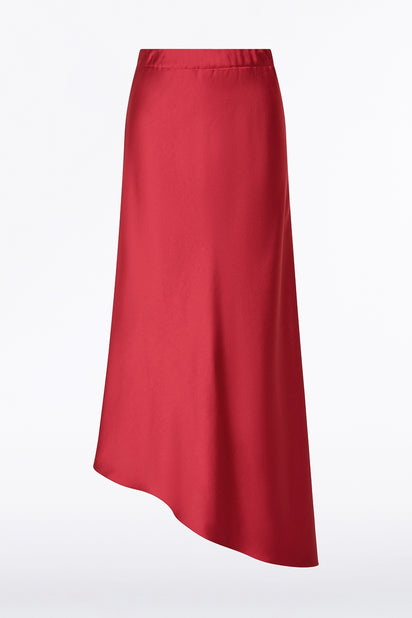 RIO RED SATIN ASYMMETRIC BIAS SKIRT