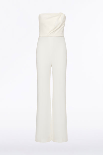 WHITE CREPE SCULPTURAL JUMPSUIT