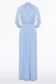 POWDER BLUE GEORGETTE HALTER CAPE GOWN