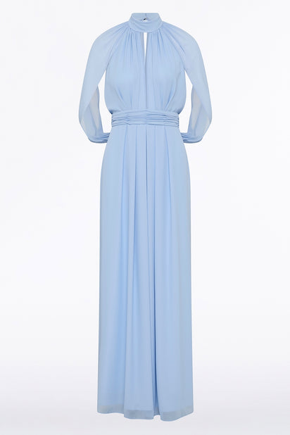POWDER BLUE GEORGETTE HALTER CAPE GOWN