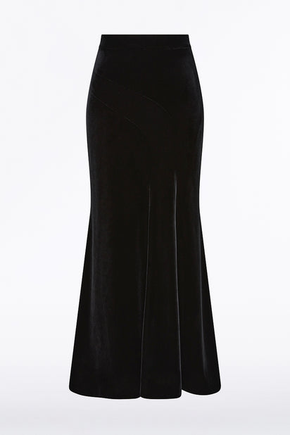 BLACK VELVET FLUTED PANEL SKIRT