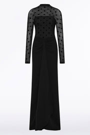 BLACK MESH SPOT CONTRAST GOWN
