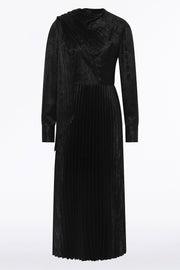 BLACK BURNISHED METALLIC PLISSE DRESS