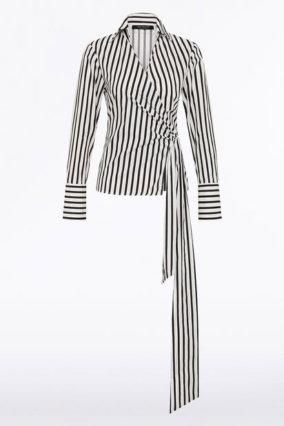 BLACK AND WHITE STRIPE COTTON WRAP TOP