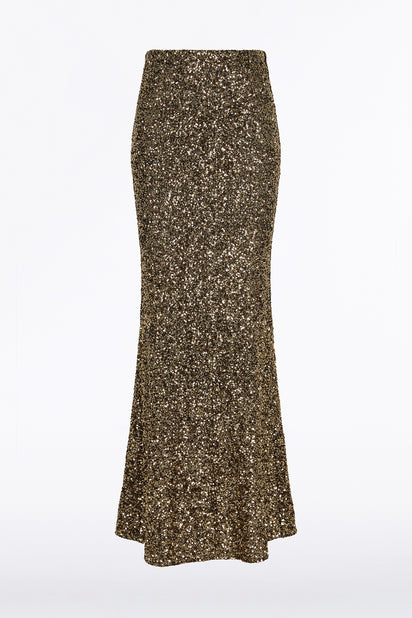 BRONZE CRUSHED SEQUIN COLUMN SKIRT