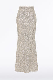 IVORY CRUSHED SEQUIN COLUMN SKIRT