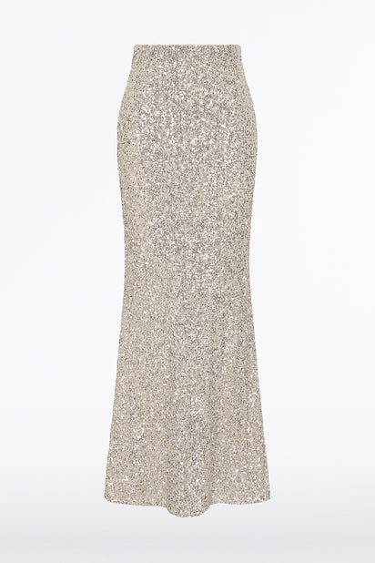 IVORY CRUSHED SEQUIN COLUMN SKIRT
