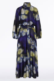CALLA LILY SILK VISCOSE GATHERED SLEEVE DRESS