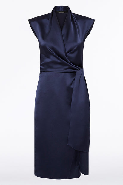 MIDNIGHT SATIN WRAP DRESS