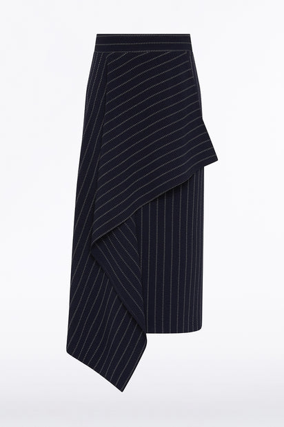 NAVY PINSTRIPE ASYMMETRIC SKIRT