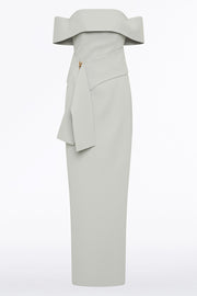 SILVER CREPE LA BANDA OFF SHOULDER GOWN