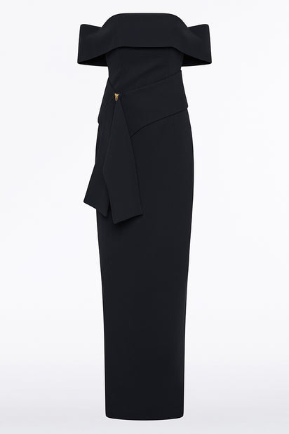 INK CREPE LA BANDA OFF SHOULDER GOWN