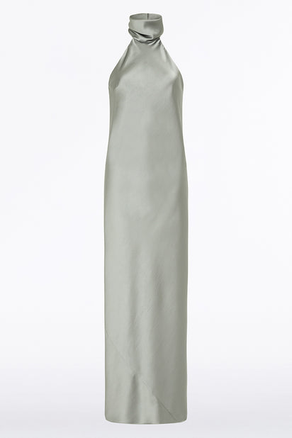 SILVER SATIN BIAS DRESS