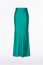 VIRIDIAN LUSTRE SATIN BIAS FISHTAIL SKIRT