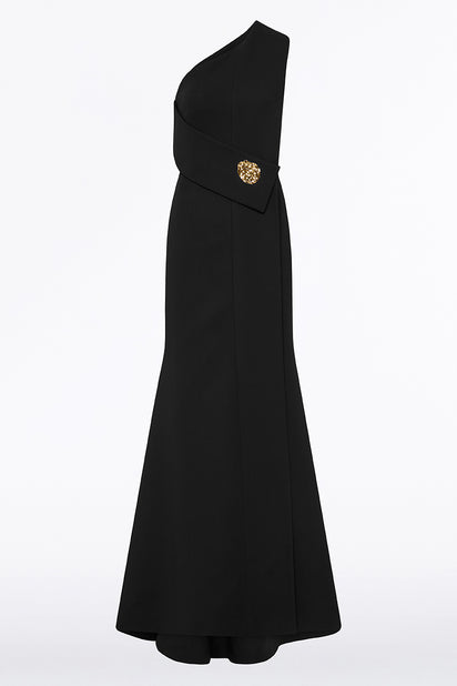 BLACK CREPE PIEGATO GOWN