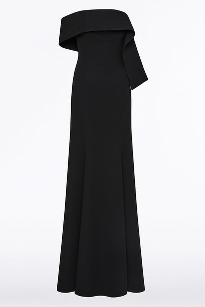BLACK CREPE ASYMMETRICAL LA BANDA GOWN
