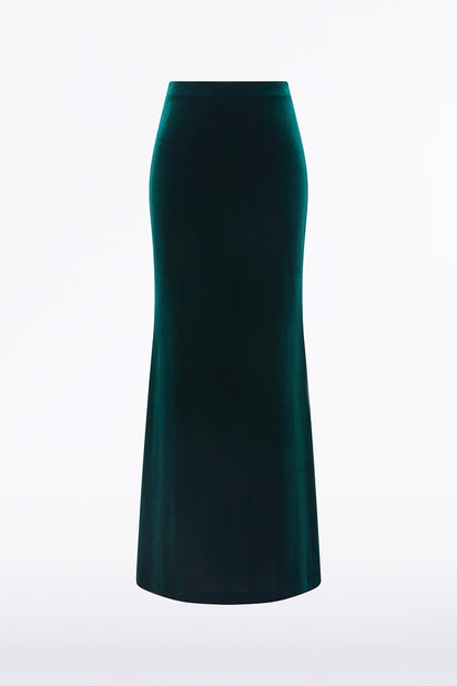 HUNTER GREEN VELVET COLUMN SKIRT