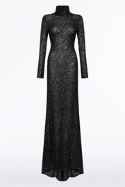 BLACK CRUSHED SEQUIN SKIVVY GOWN