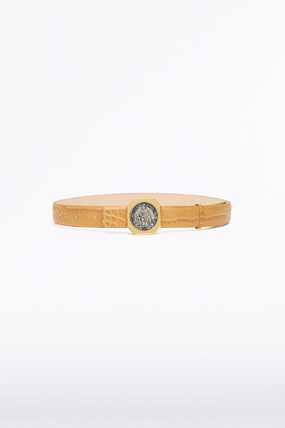 TAN CROC OCTAGONAL COIN BELT