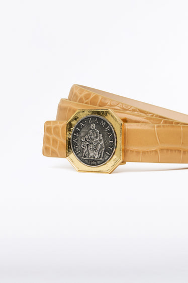 TAN CROC OCTAGONAL COIN BELT