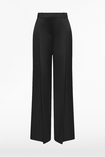 BLACK SATIN ACETATE DEEP PLEAT PANT