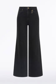 WASHED BLACK DENIM WIDE LEG PANT