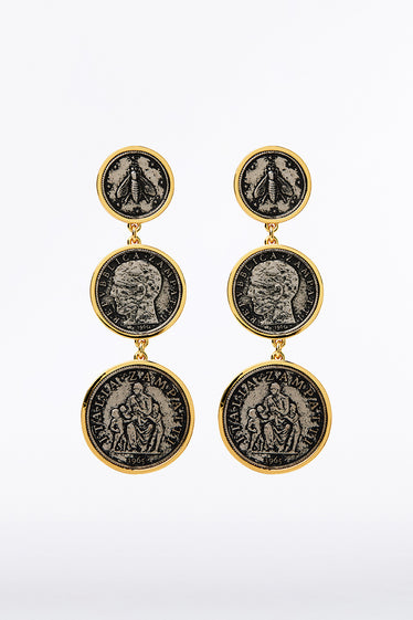 THREE COIN EMPRESS DROP EARRING