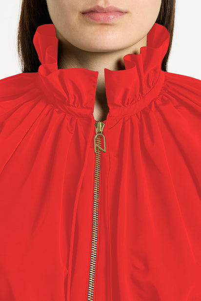 SCARLATTO TAFFETA RUFFLE ZIP DRESS