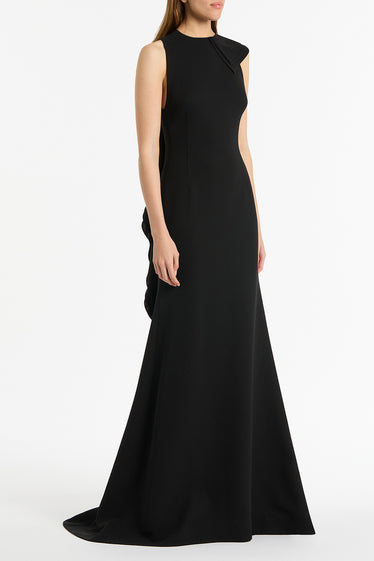 BLACK CREPE PETAL BACK GOWN