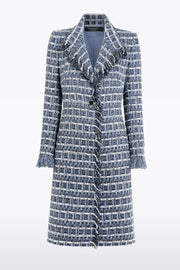 ROYAL METALLIC CHECK TWEED FRINGED COAT