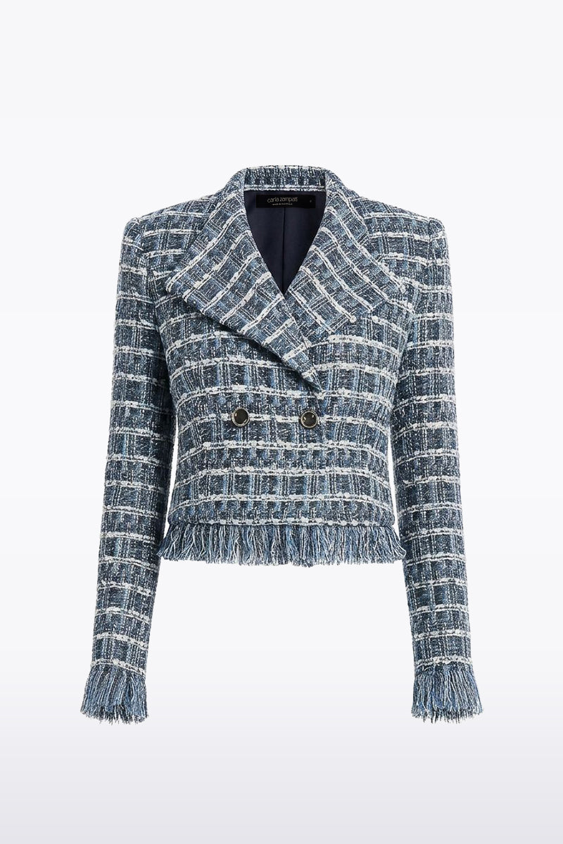 ROYAL METALLIC CHECK TWEED FRINGED CROPPED JACKET – Carla Zampatti