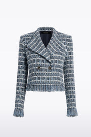 ROYAL METALLIC CHECK TWEED FRINGED CROPPED JACKET