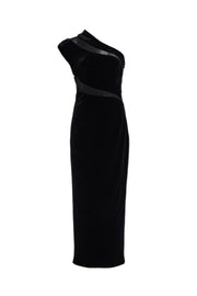 BLACK VELVET ONE SHOULDER DRESS