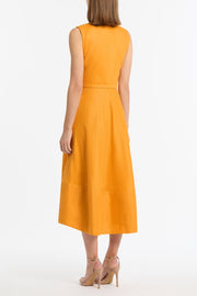 AMBER LINEN BELTED MIDI DRESS