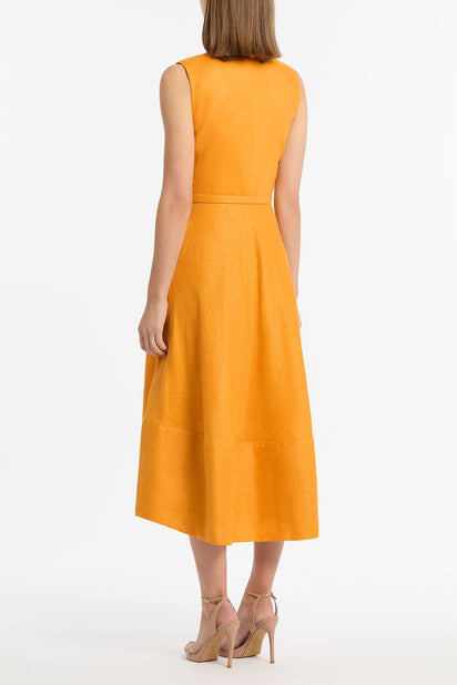 AMBER LINEN BELTED MIDI DRESS