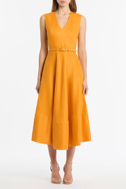 AMBER LINEN BELTED MIDI DRESS