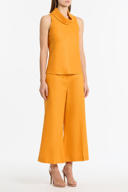 AMBER LINEN FOLDED COLLAR TOP