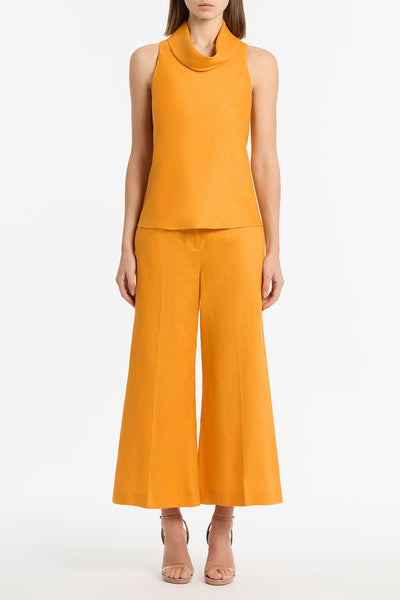AMBER LINEN FOLDED COLLAR TOP – Carla Zampatti