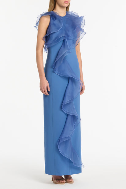 ATLAS CREPE RUFFLE FRONT GOWN