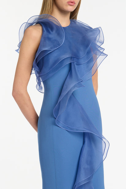 ATLAS CREPE RUFFLE FRONT GOWN