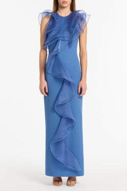 ATLAS CREPE RUFFLE FRONT GOWN