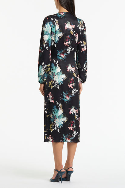 BELLE DE JOUR SATIN ACETATE KEYHOLE WRAP DRESS