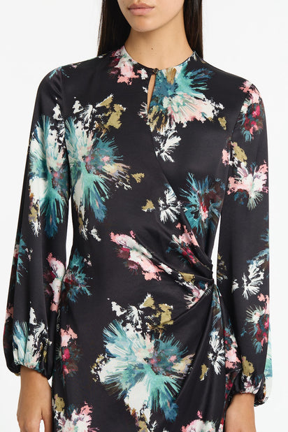 BELLE DE JOUR SATIN ACETATE KEYHOLE WRAP DRESS