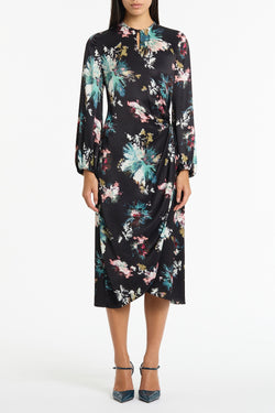 BELLE DE JOUR SATIN ACETATE KEYHOLE WRAP DRESS