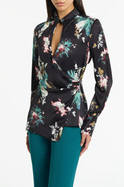 BELLE DE JOUR SATIN ACETATE KEYHOLE WRAP TOP