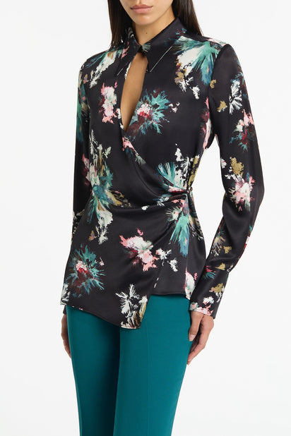 BELLE DE JOUR SATIN ACETATE KEYHOLE WRAP TOP