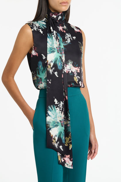 BELLE DE JOUR SATIN ACETATE TIE NECK TOP