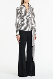 BLACK AND WHITE STRIPE COTTON WRAP TOP