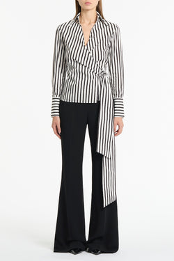 BLACK AND WHITE STRIPE COTTON WRAP TOP