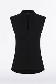 BLACK CREPE HIGH NECK FITTED BODICE